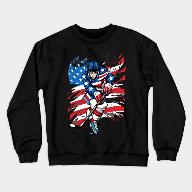 Hockey American Flag  design Hockey Crewneck Sweatshirt by click2print